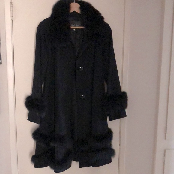 Belle Fare🖤Cashmere coat! fox fur trim! completely lined! black! 2 Pockets! XS/S - Picture 4 of 16